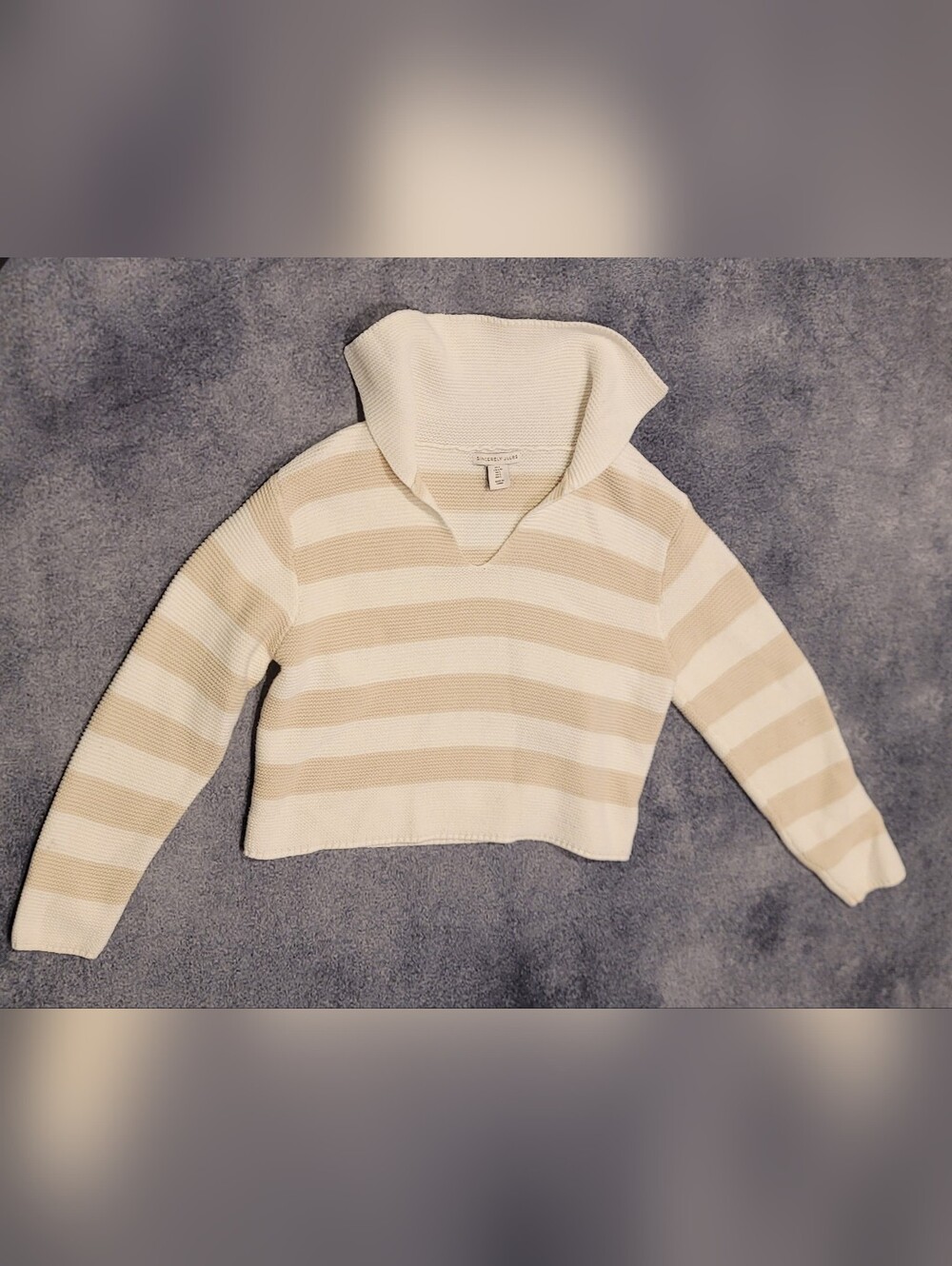 Sincerely Jules Cropped Knit White & Brown Women's Size Large Sweater